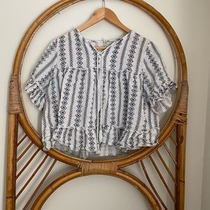 Bohemian white and blue blouse